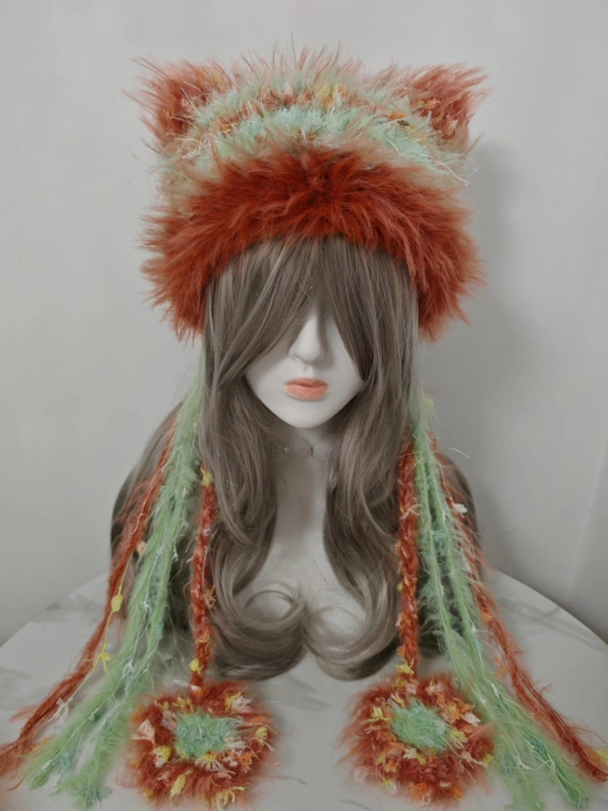 Fox Cat Ear Hat with Braided Tassels