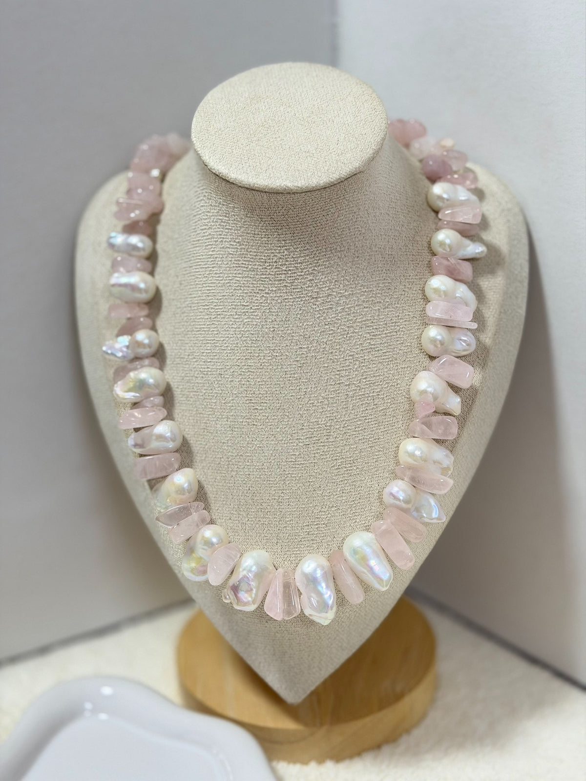 Freshwater Baroque Pearl Rose Quartz Necklace