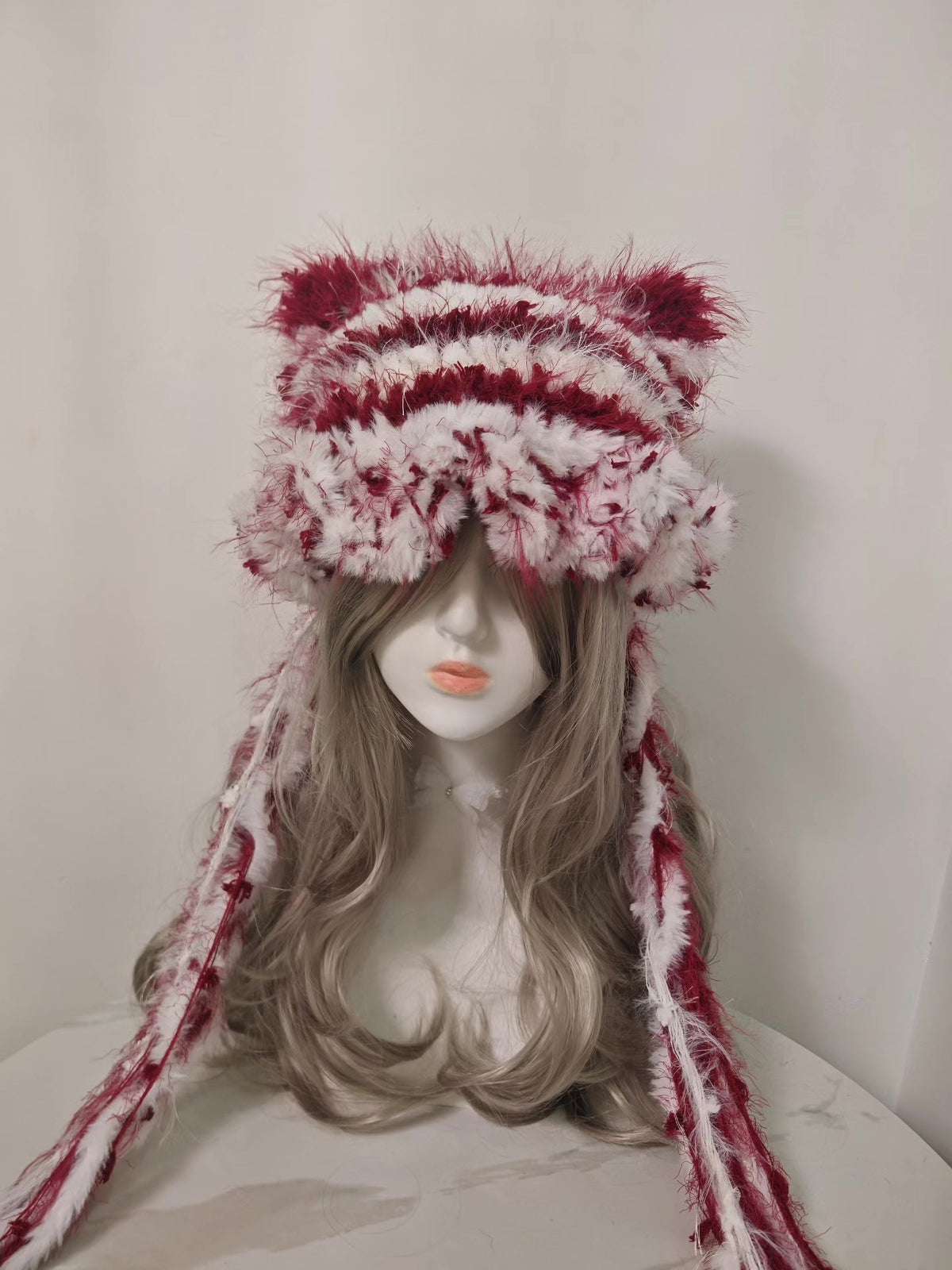 Red White Cat Ear Winter Hat
