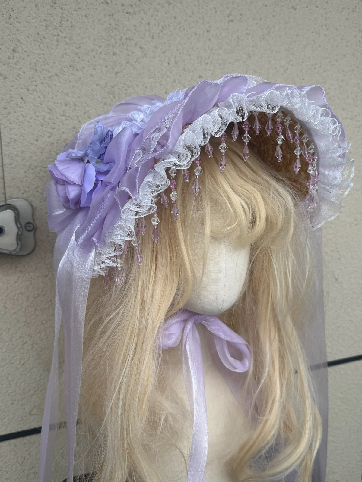 Handmade Lavender Lace Bonnet Straw Hat
