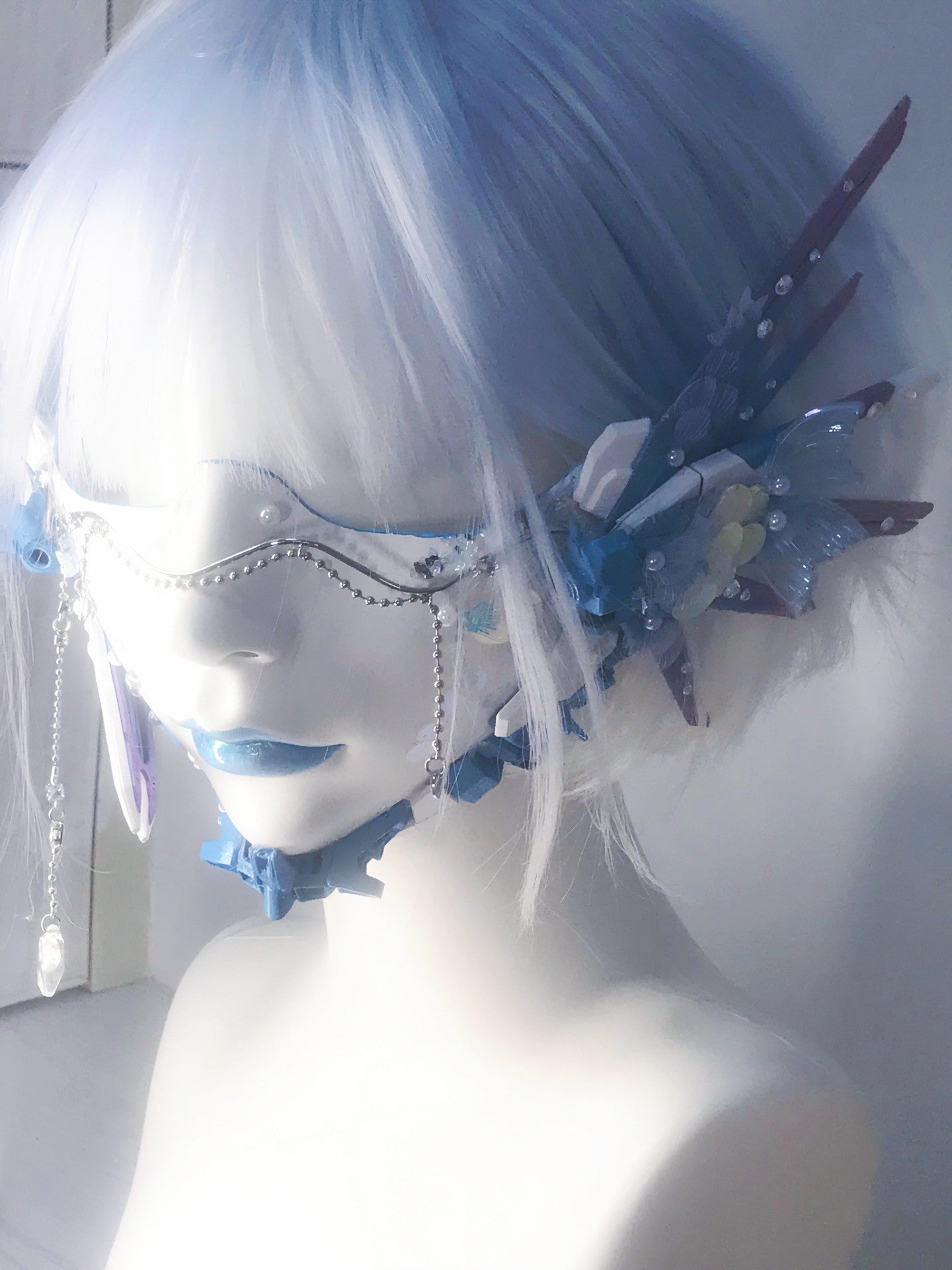 Cyberpunk Half-Face Mask with Butterfly Wing Accents