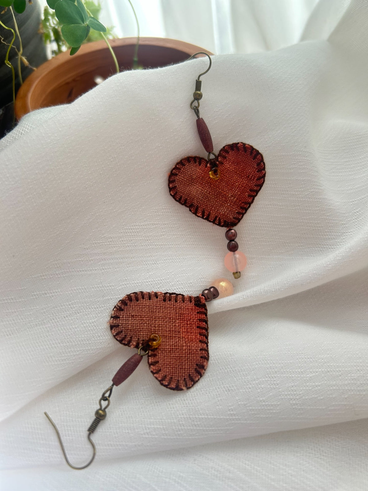 Woven Heart Coffee Bean Earrings