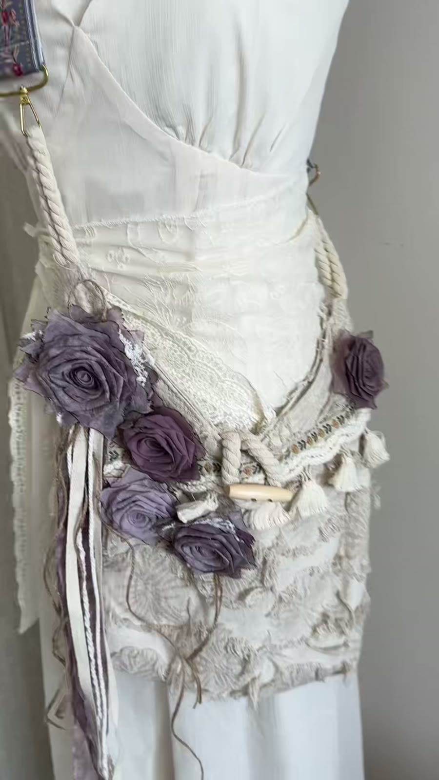 Handcrafted Fabric Rose Slouchy Shoulder Bag