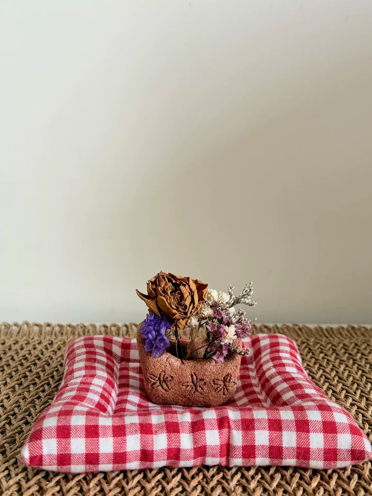 Handmade Clay Vessel With Embossed Floral Motifs