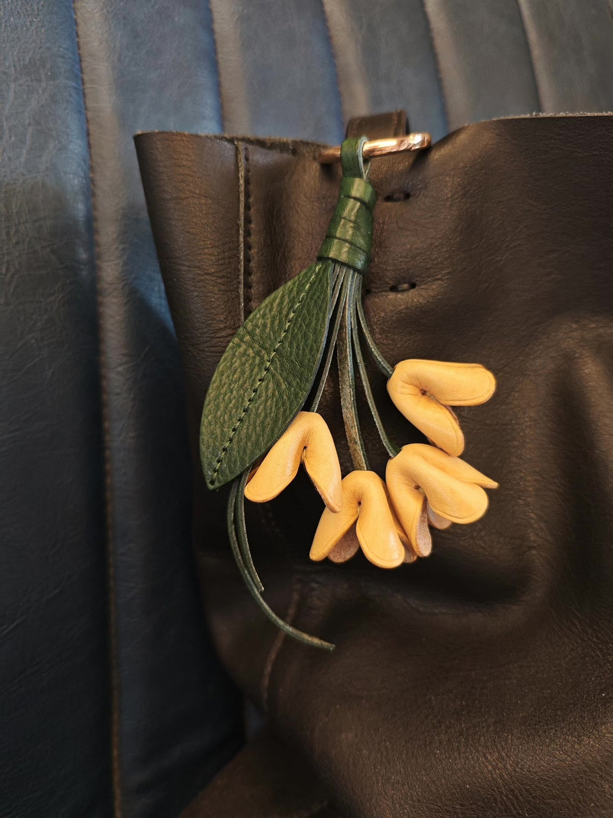 Vegetable-Tanned Leather Floral Bouquet Keychain Charm
