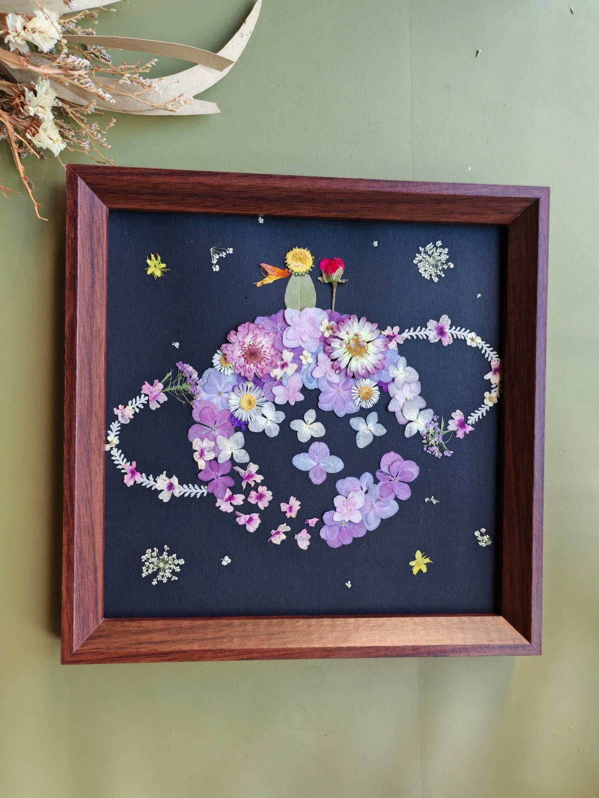 Pressed Flower Planet Art in Wood Frame