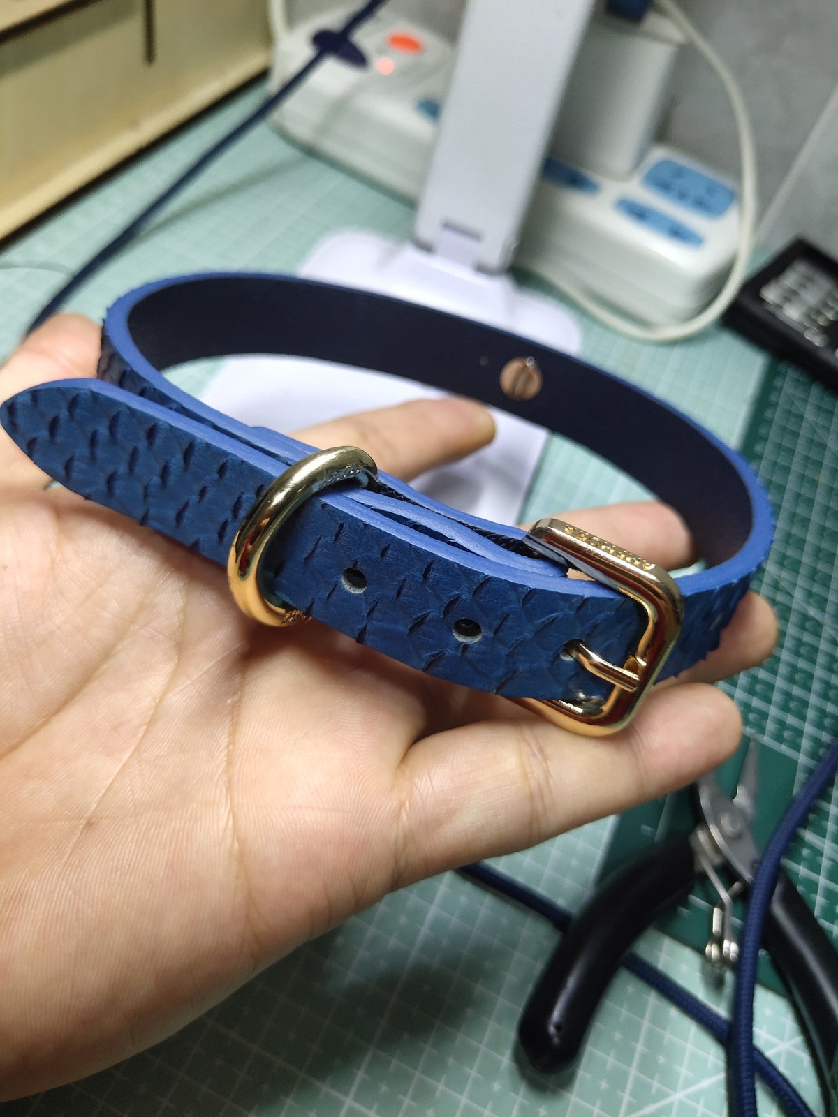 Blue Snake Skin Pattern Handmade Collar and Leash
