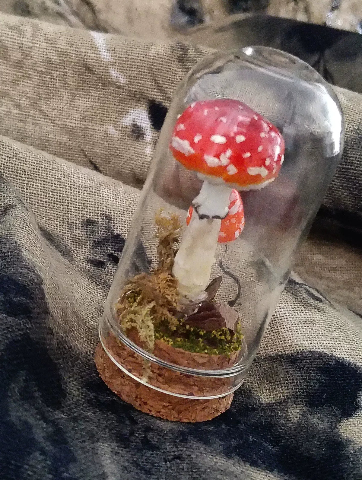 Handcrafted Red Mushroom Glass Cloche Decoration