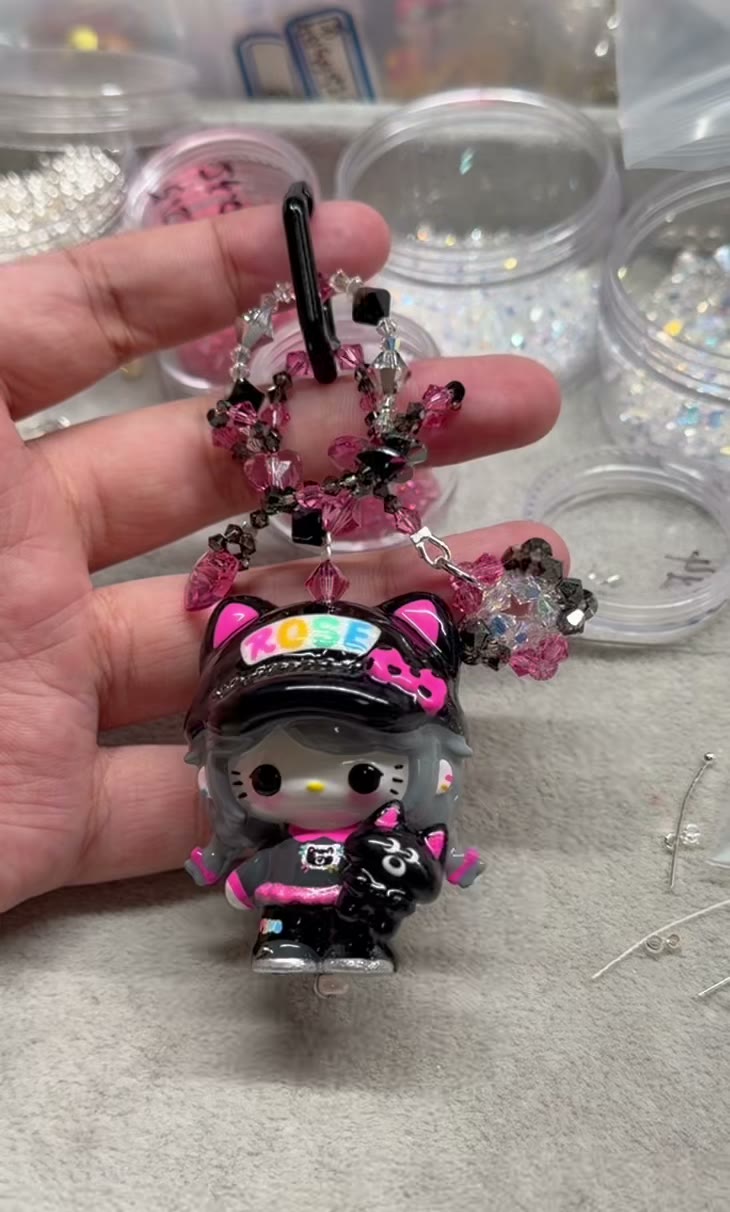 Hand painted bead rose pink phone strap charm