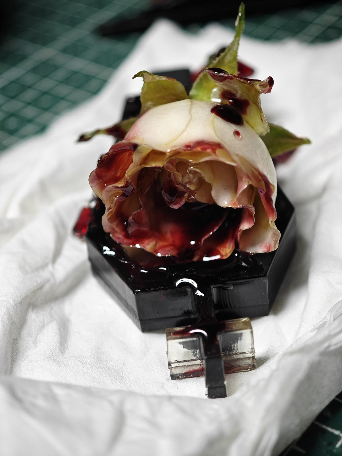 Clay Rose Hair Clip Coffin Design
