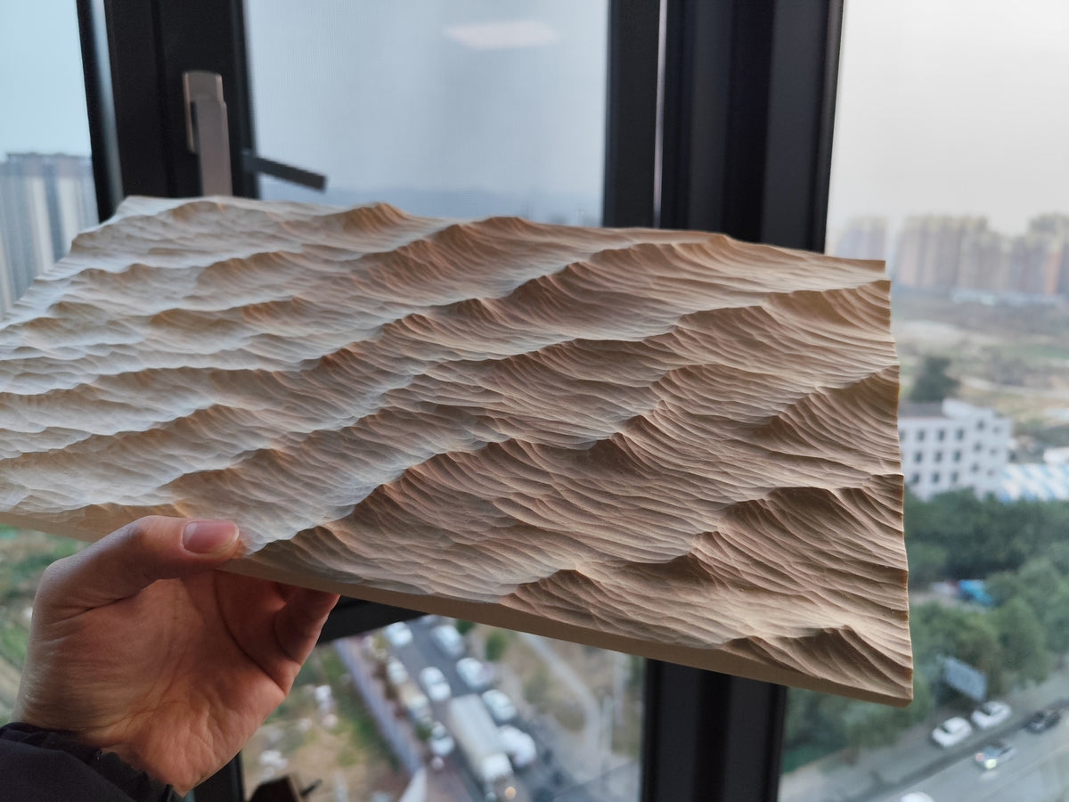 Handcrafted Linden Wood Wave Relief Carving