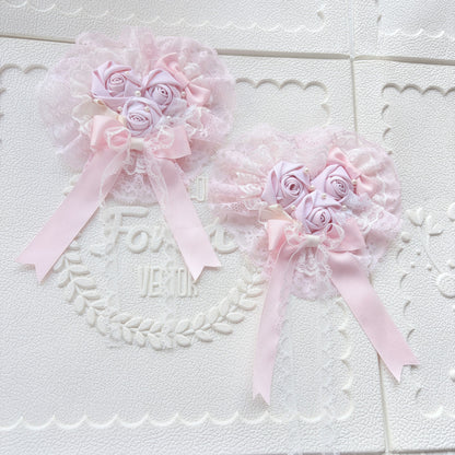 Pink Rose Heart Lace Hair Clip with Detachable Veil