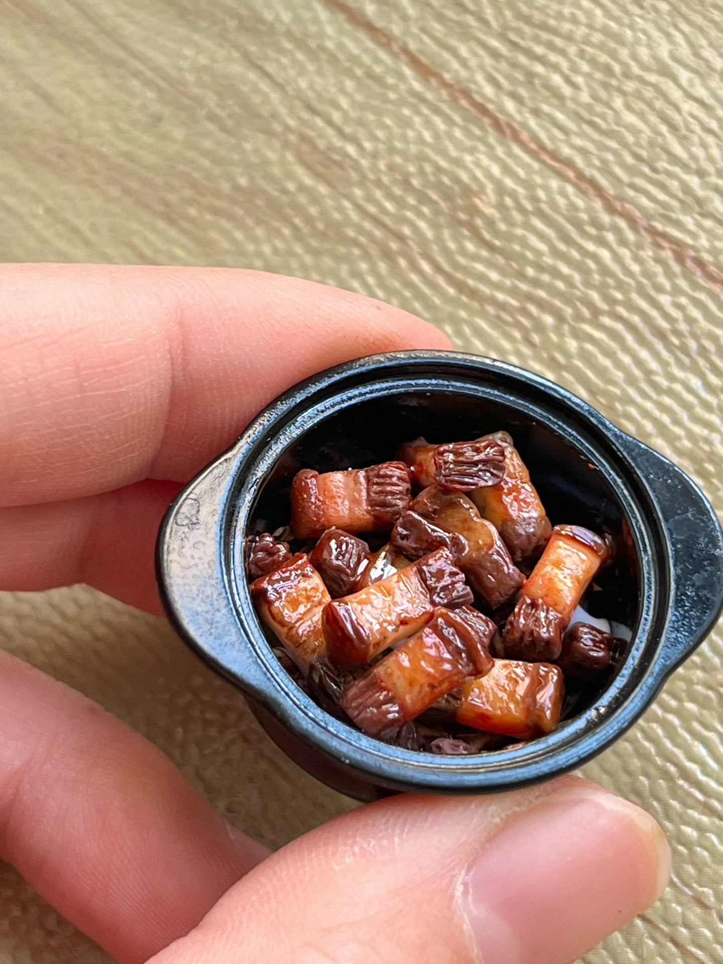 Miniature Braised Pork Belly Set with Ceramic Pot and Rice Bowl