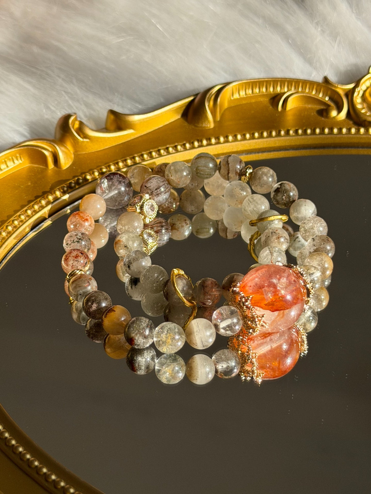 Bracelet double tour en quartz naturel fantôme