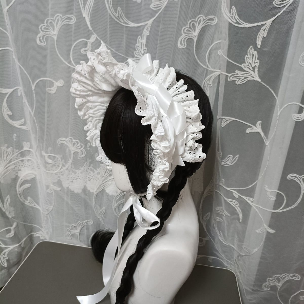 White Cotton Lace Lolita Bonnet Headband