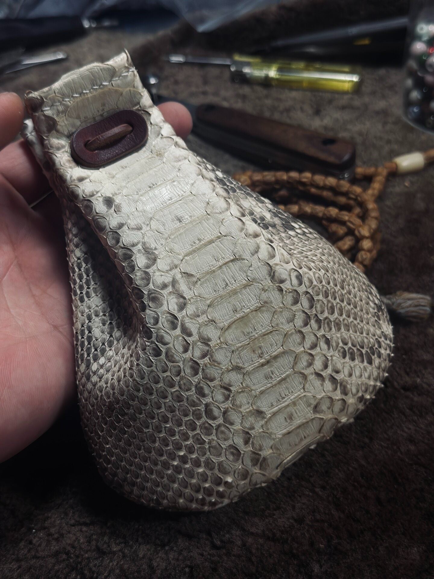 Handmade Leather Dragon Scale Pouch with Drawstring Closure
