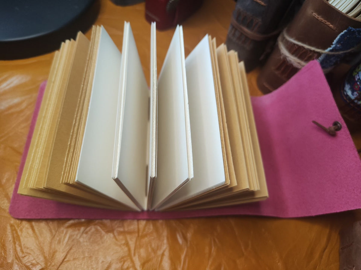 Pink Leather Journal with Mixed Paper Pages