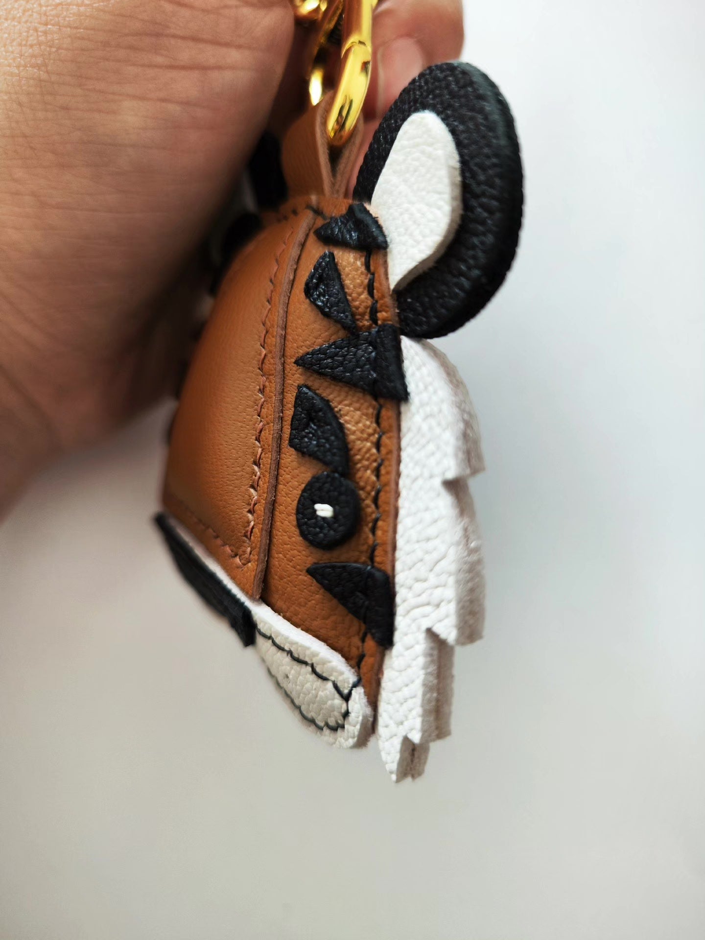 Genuine Leather Tiger Head Keychain with Lobster Clasp