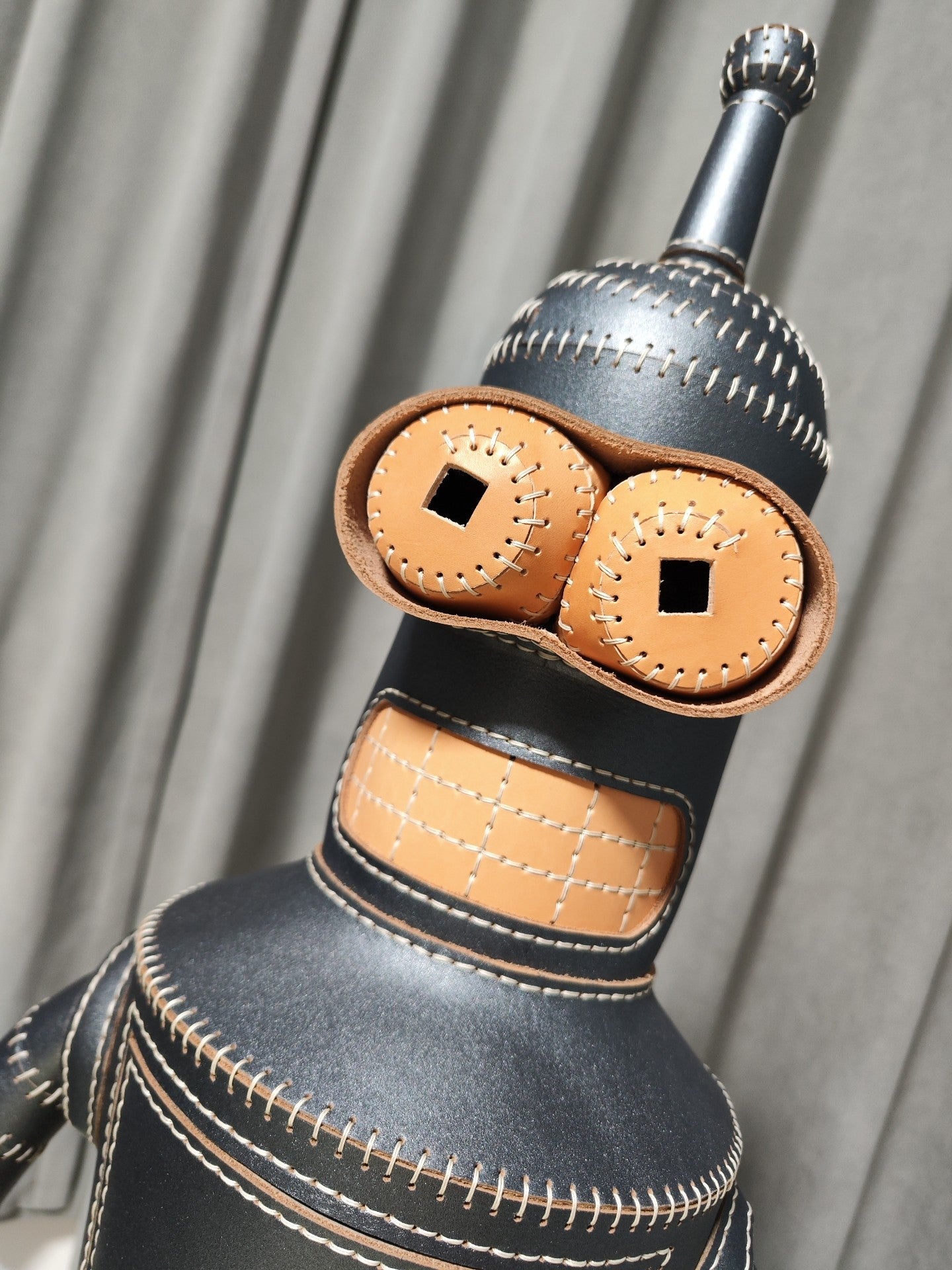 Handcrafted Leather Robot Figurine with Storage Compartment