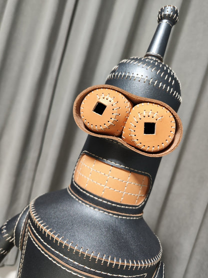Handcrafted Leather Robot Figurine with Storage Compartment