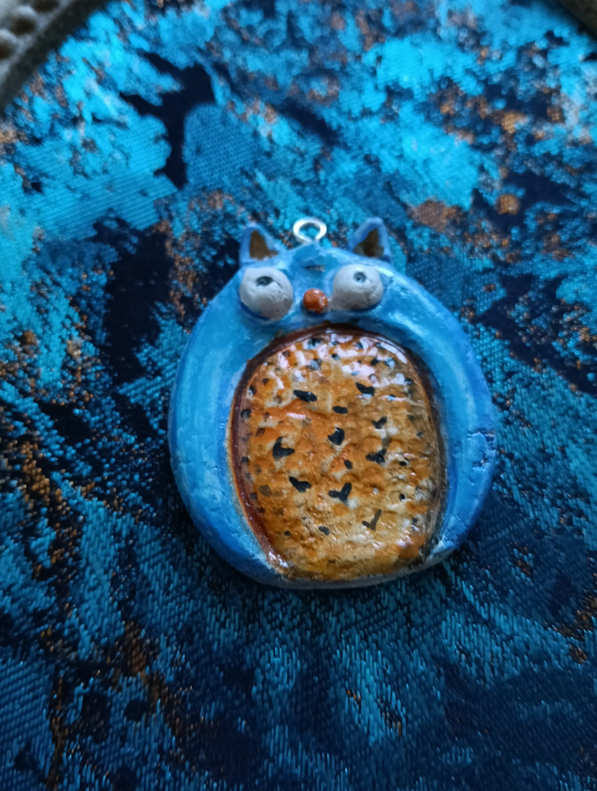 Handmade Clay Character Pendant with Glossy Blue Finish