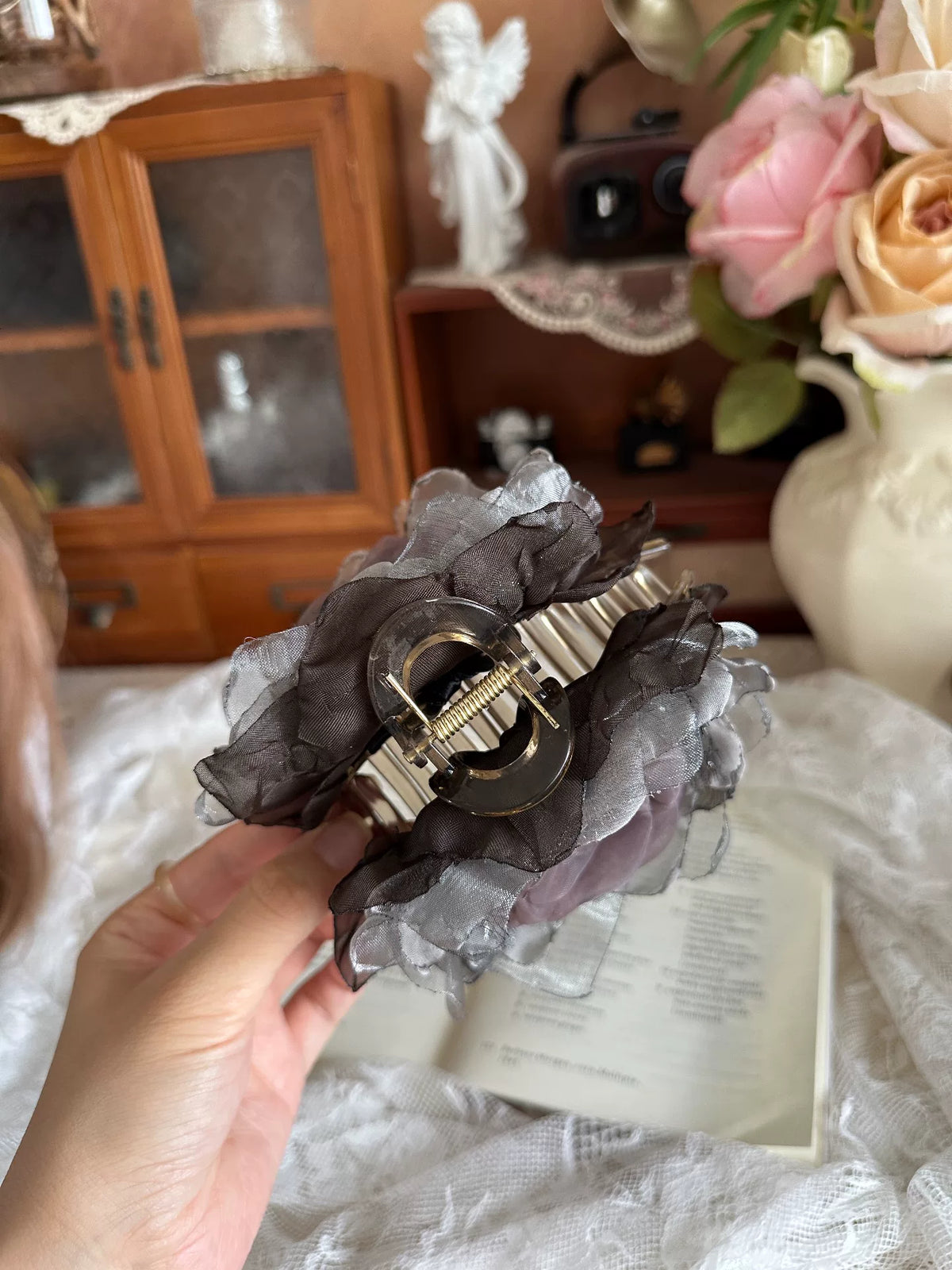 Handmade Textile Rose Hair Claw Clip