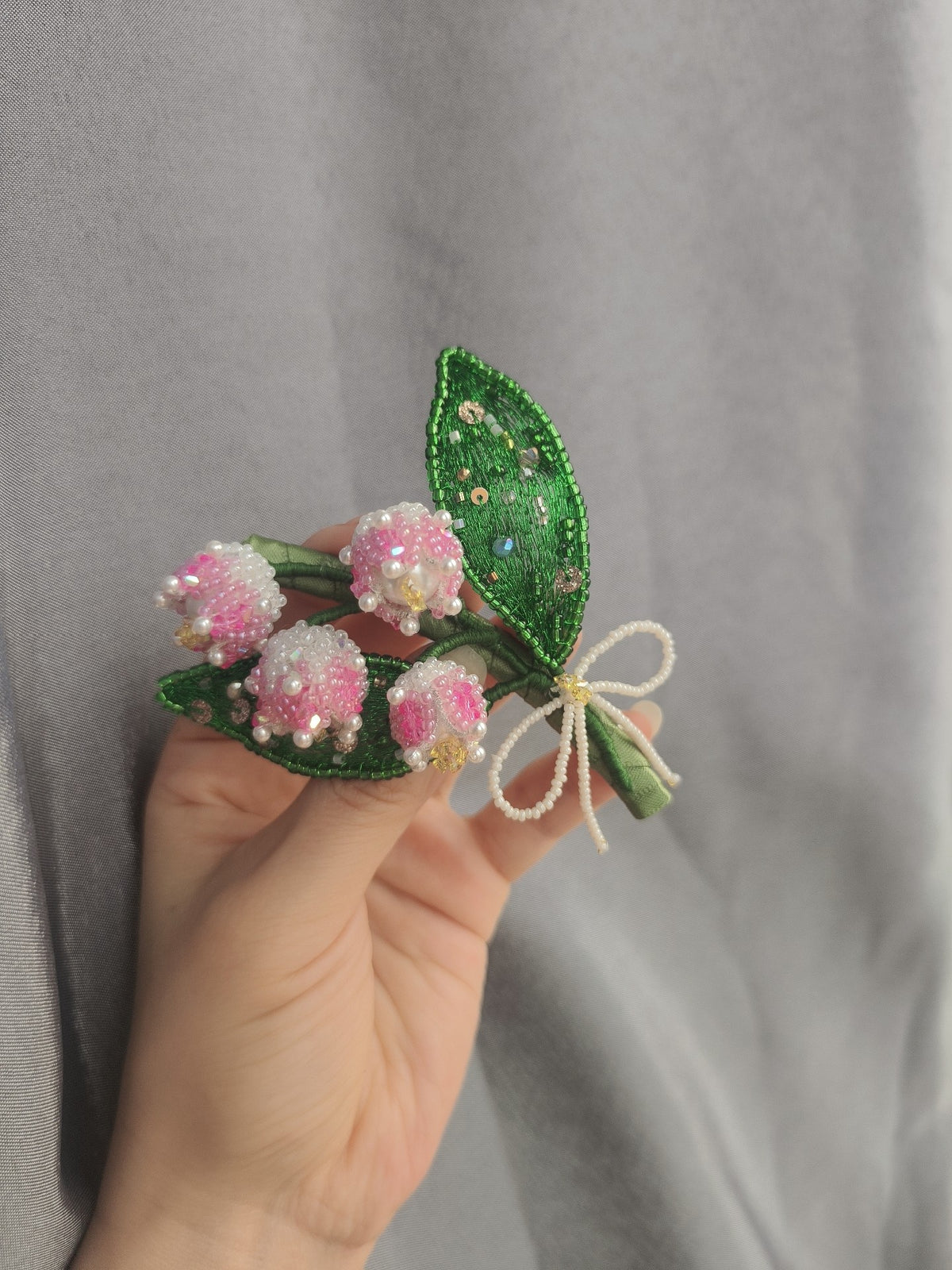 Beaded Lily of Valley Hair Clip