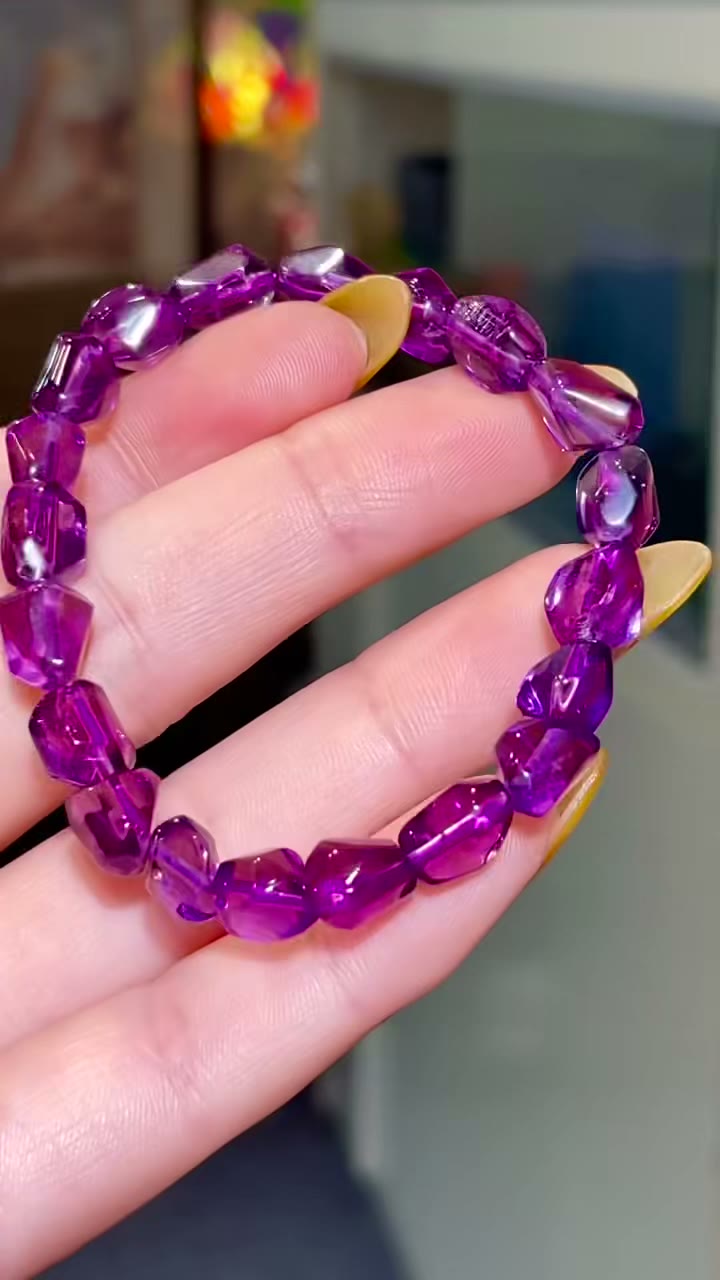 Bracciale a grani in ametista freeform 9x7 mm