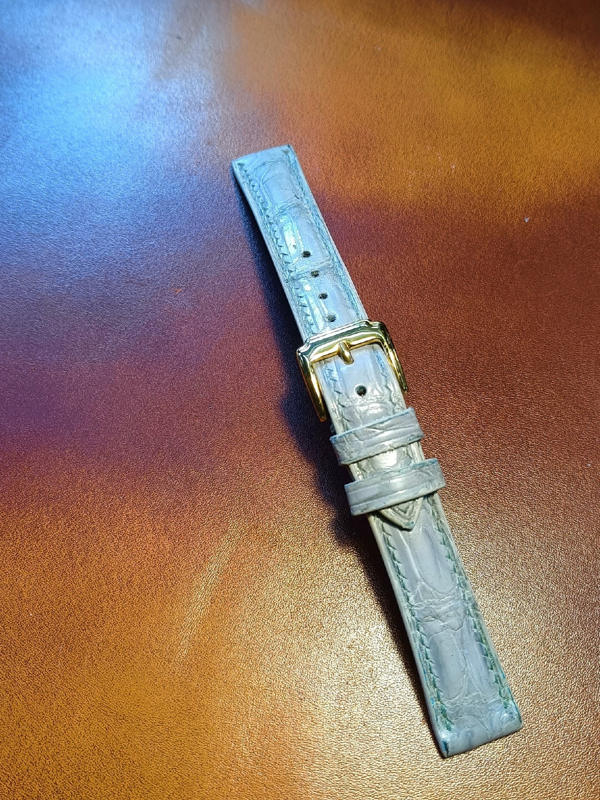 Pearl Grey Crocodile Leather Watch Strap