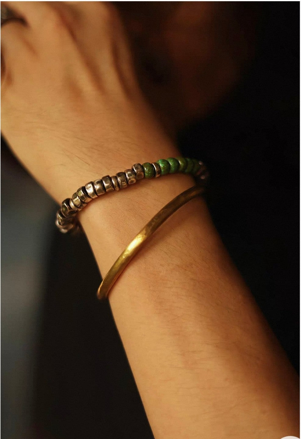 Armband i 925 silver med turkosgröna glaspärlor