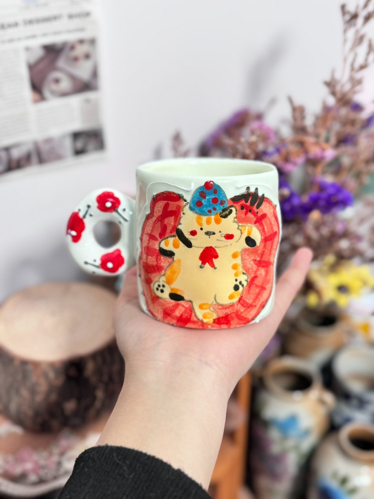 ハンドメイド 陶器 コーヒーマグ 猫 バースデーテーマ