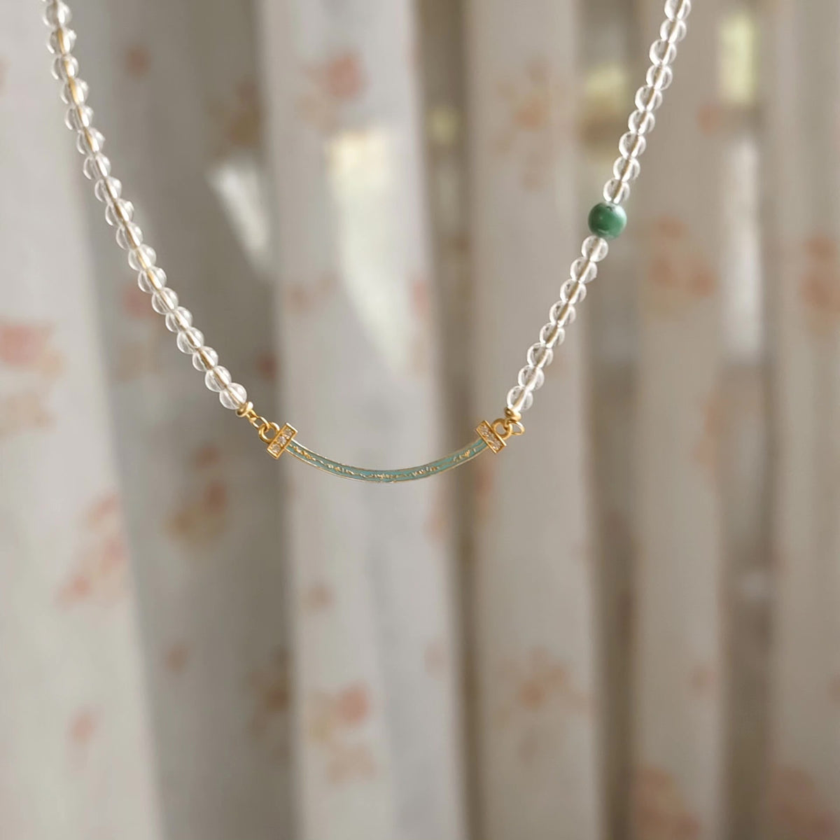 White Crystal Smile Necklace Turquoise Bead