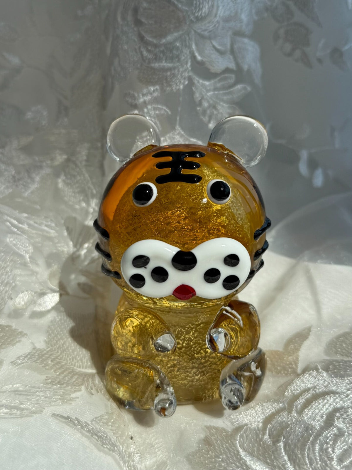 Vintage Amber Glass Tiger Figurine