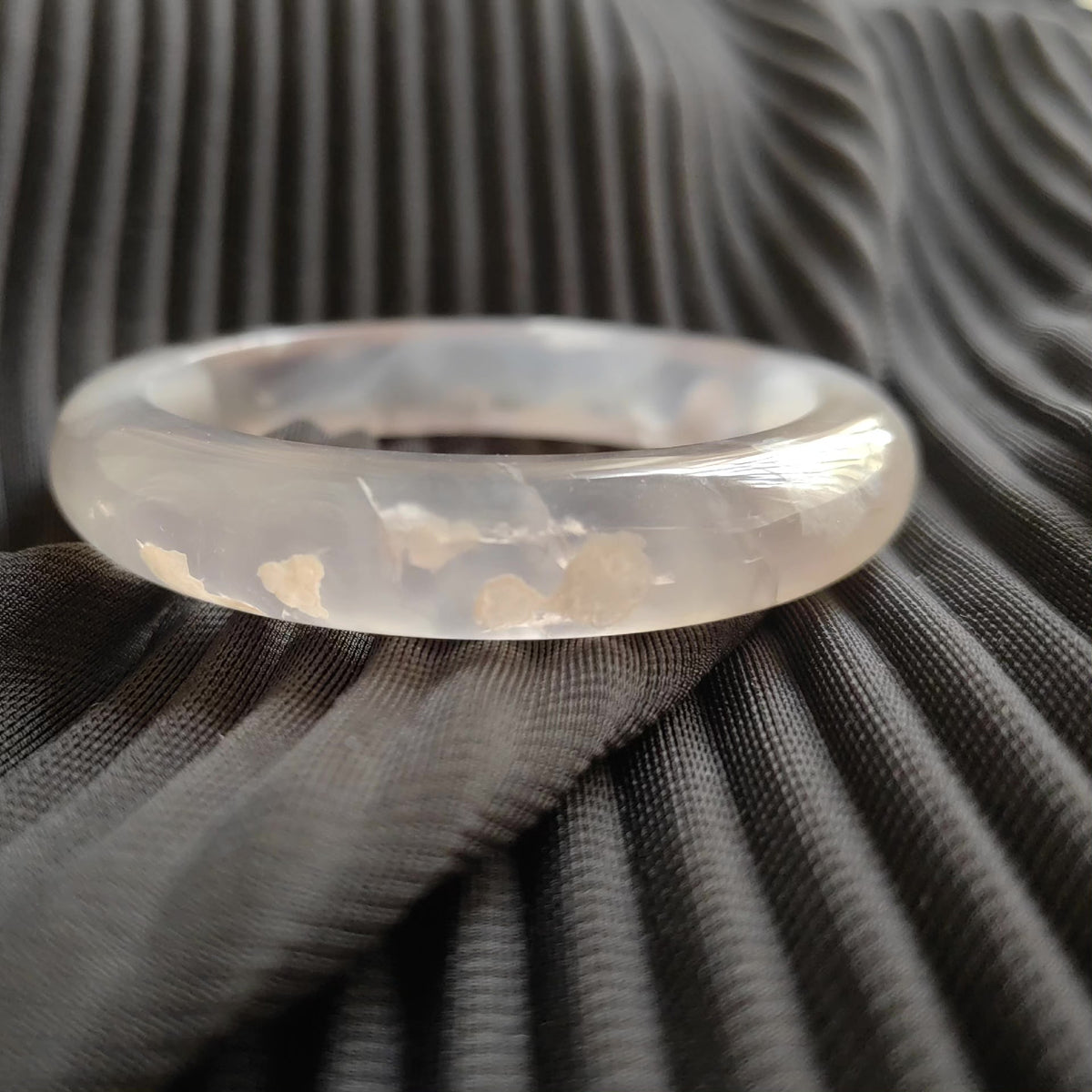 Grey Ice Cherry Blossom Agate Bangle 57mm