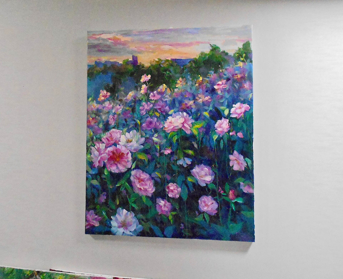 Original Acrylic Painting Flower Field Twilight