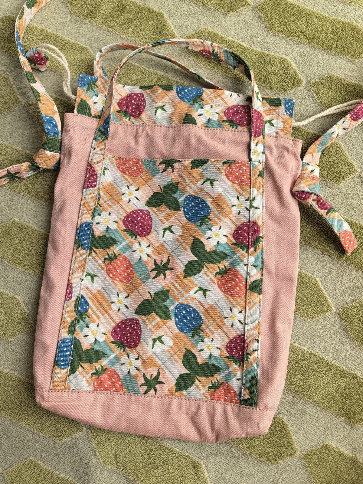 Strawberry Print Drawstring Bag