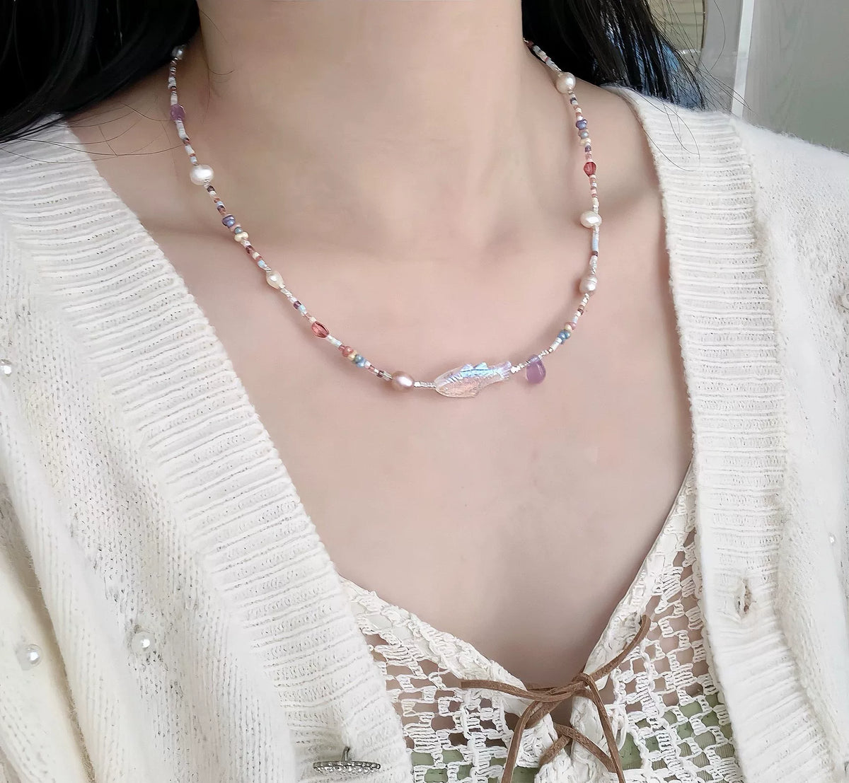 Mermaid Tear Süßwasserperlen Perlenkette für Pullover
