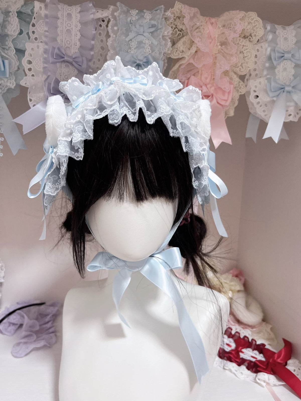 Baby Blue Lolita Bonnet with Heart Appliques