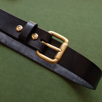 Black Leather Belt with Brass Buckle