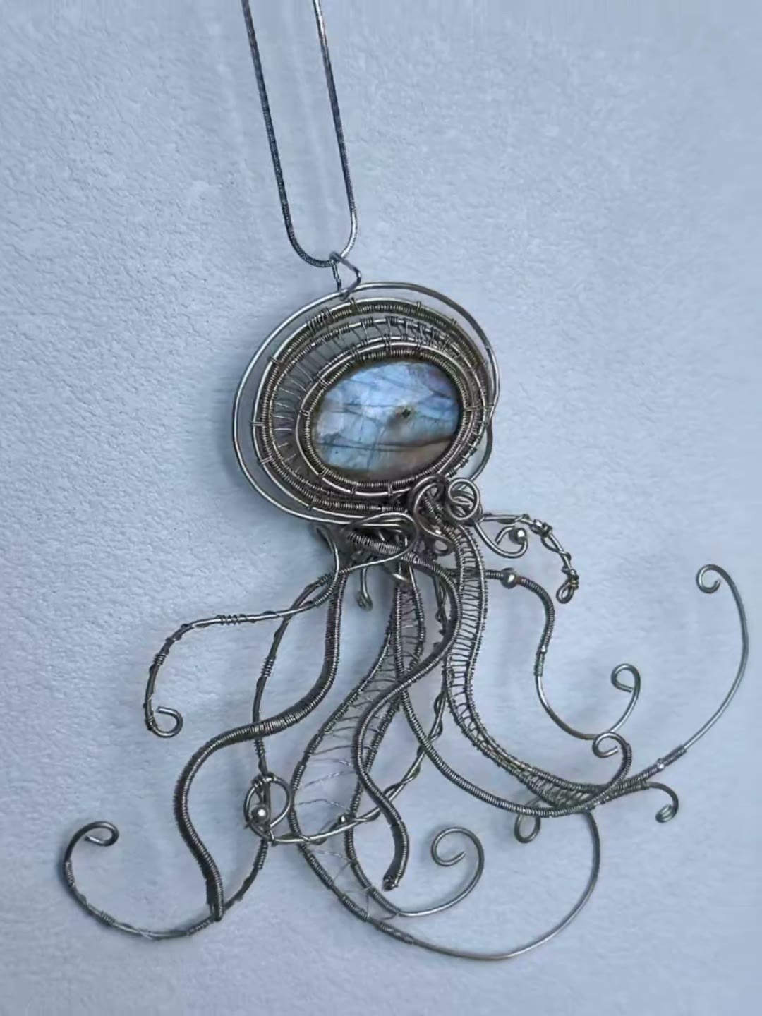 Labradorite Wire Wrapped Jellyfish Pendant Necklace