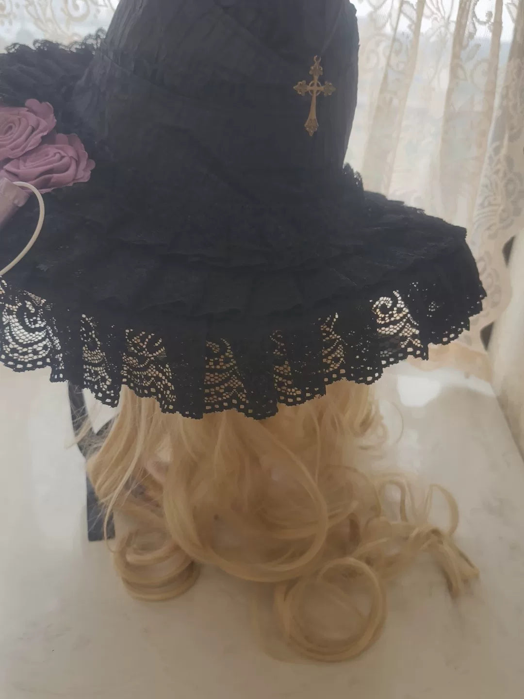 Black Lolita Witch Hat with Purple Roses