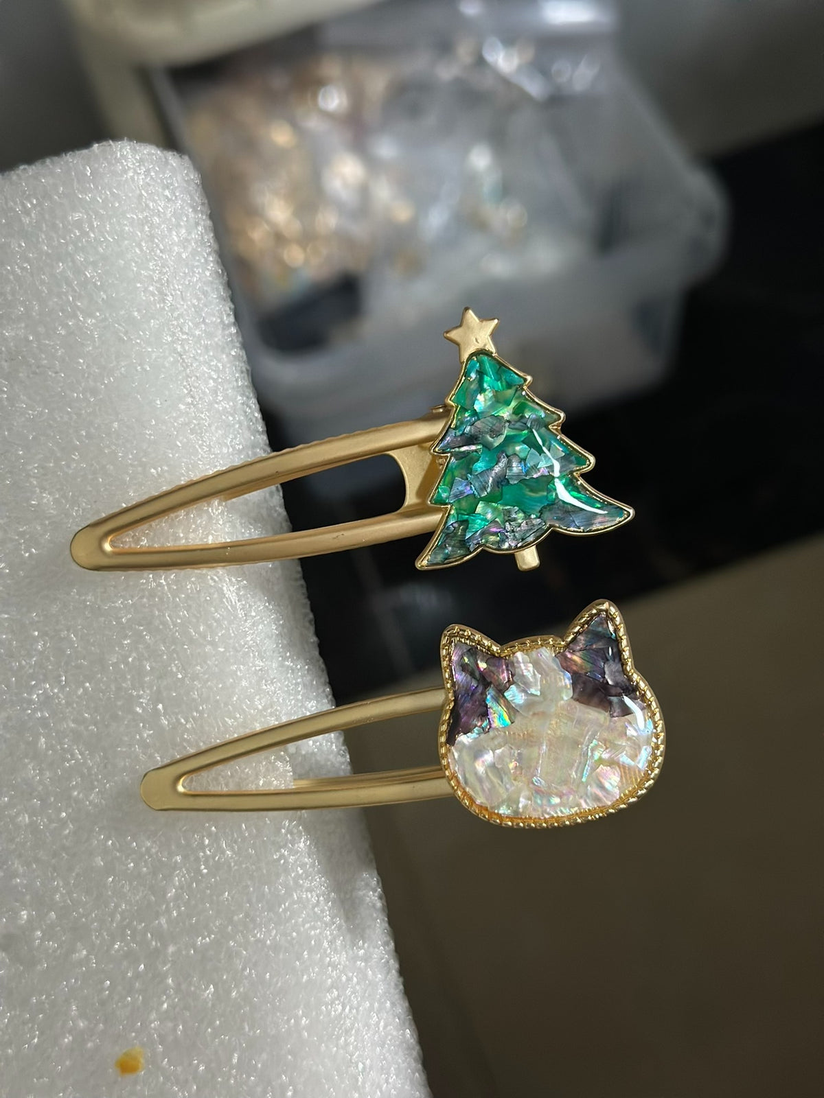 Christmas Tree Shell Inlay Hair Clip
