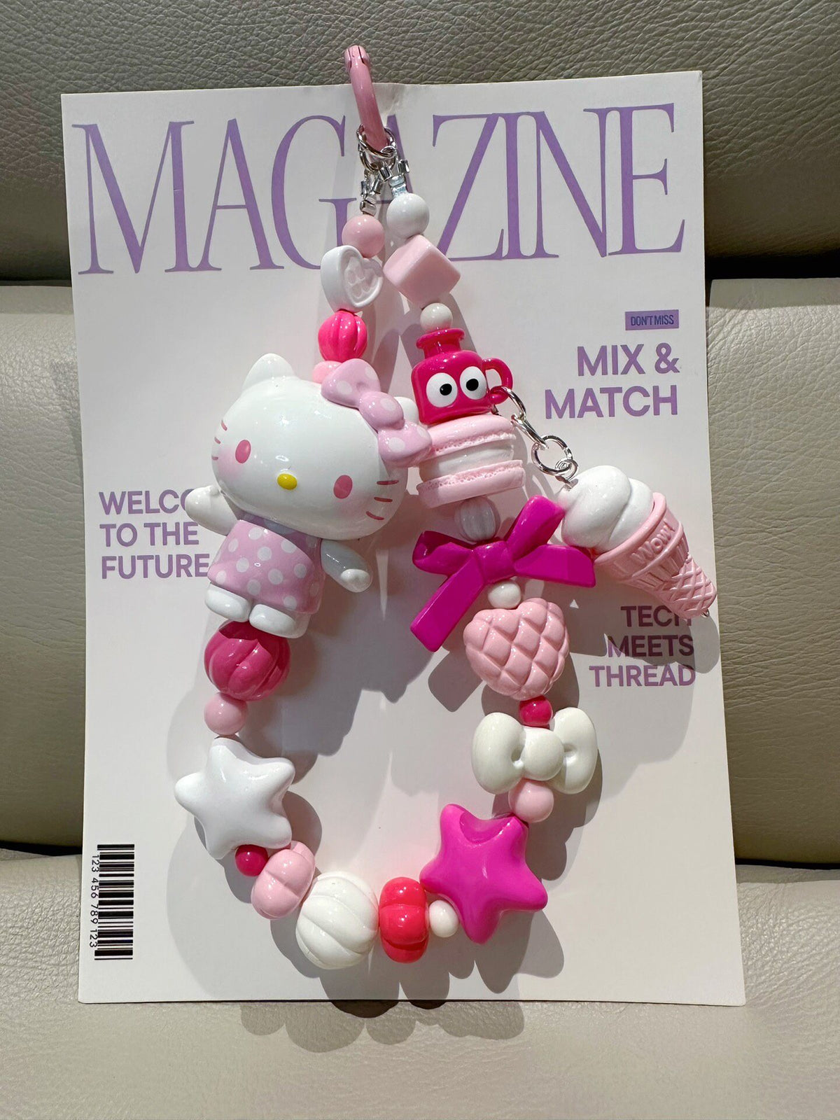 Polka Dot Kitty Phone Strap Keychain Charm