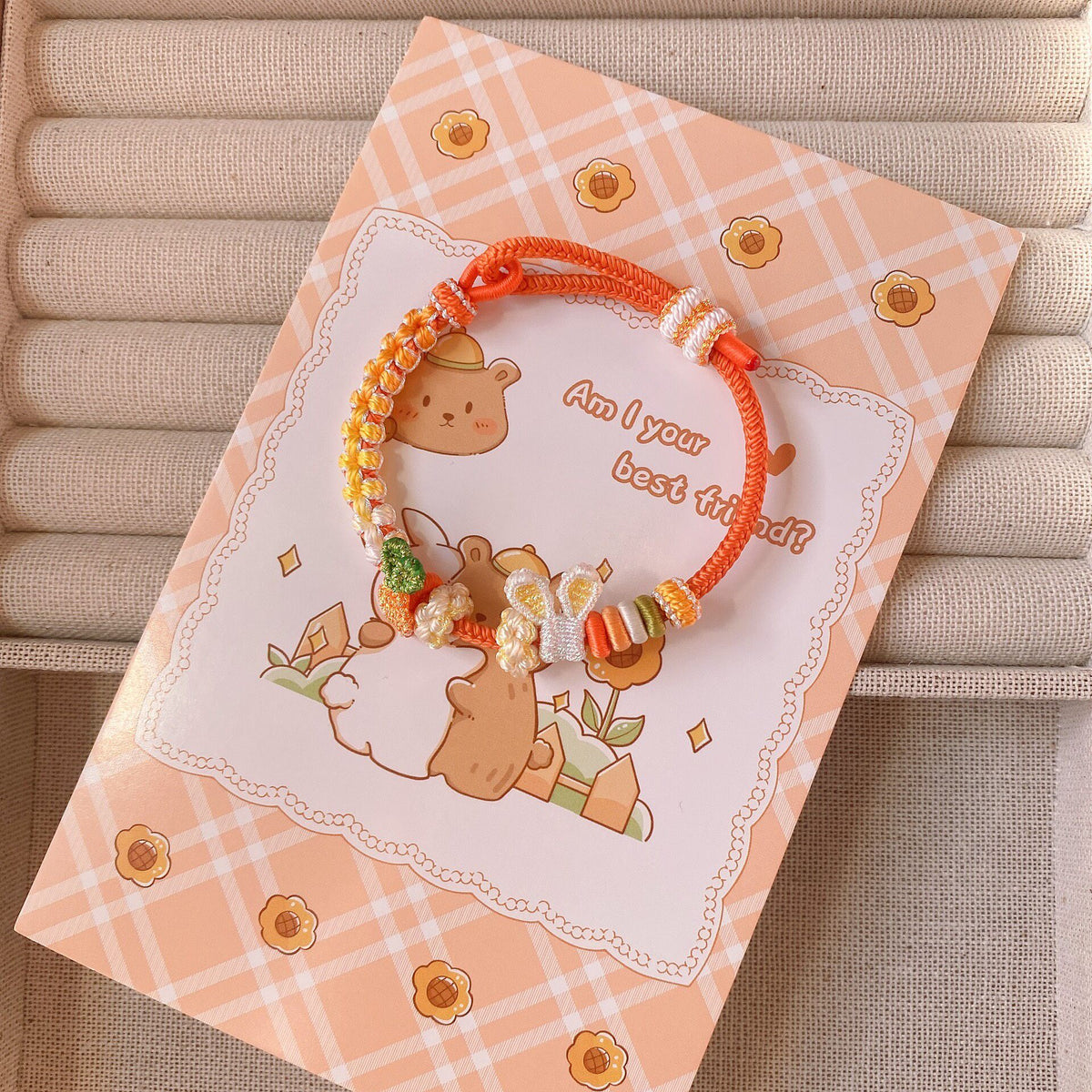 Handwoven Carrot Rabbit Adjustable Bracelet