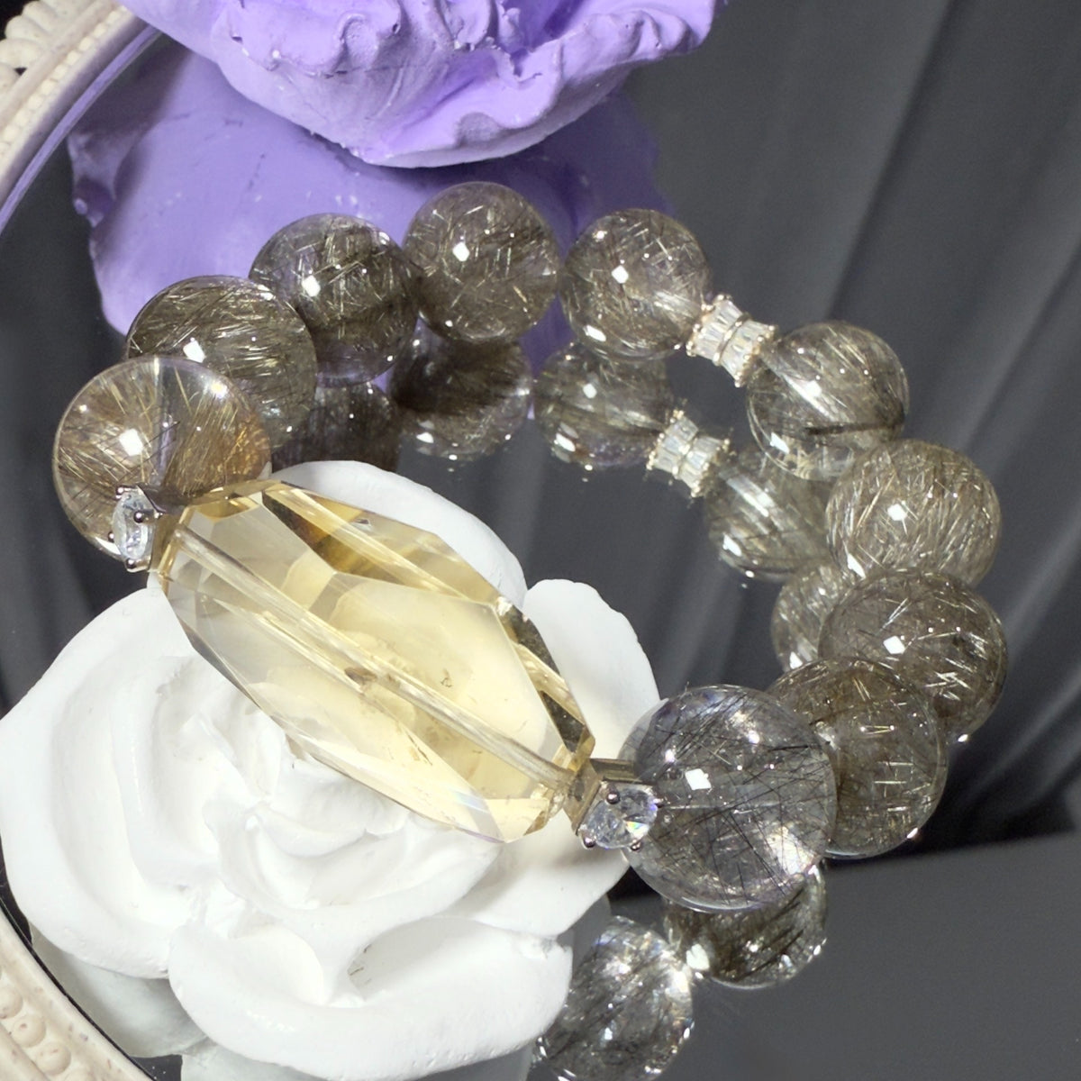 Pulseira de Quartzo Rutilado e Citrina em Prata de Lei 925