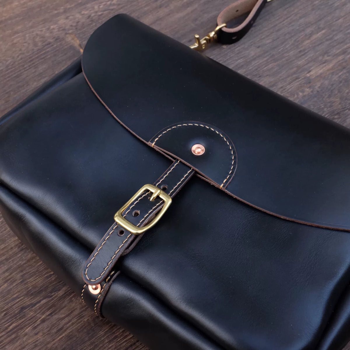 Horween Black Tea Core Leather Messenger Bag