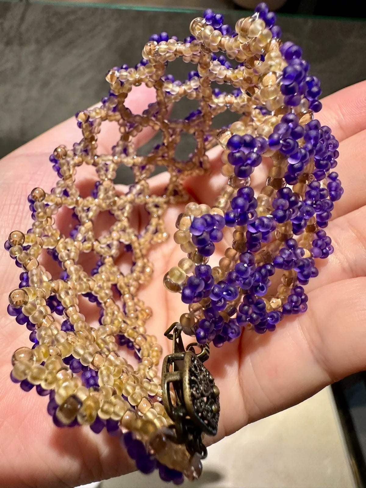 Purple Gold Beaded Star Cuff Bracelet