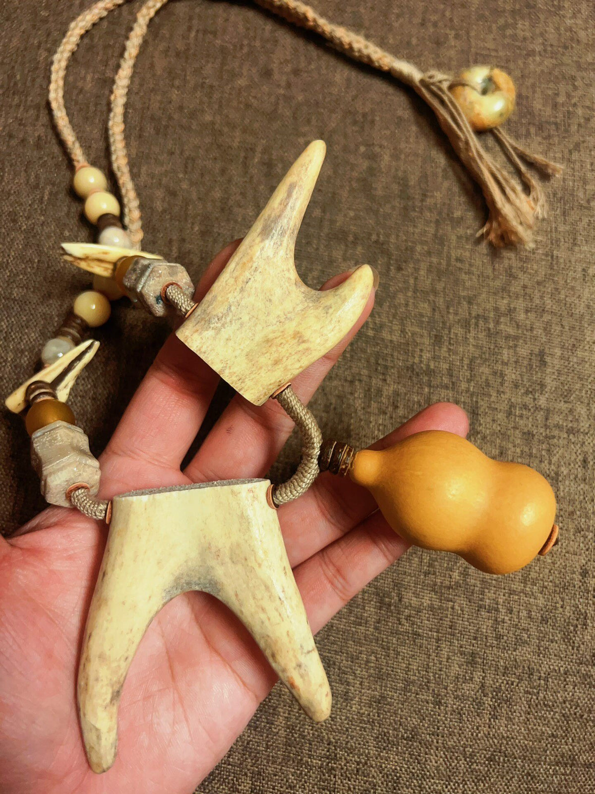 Handwoven Antler Necklace with Beaded Accents