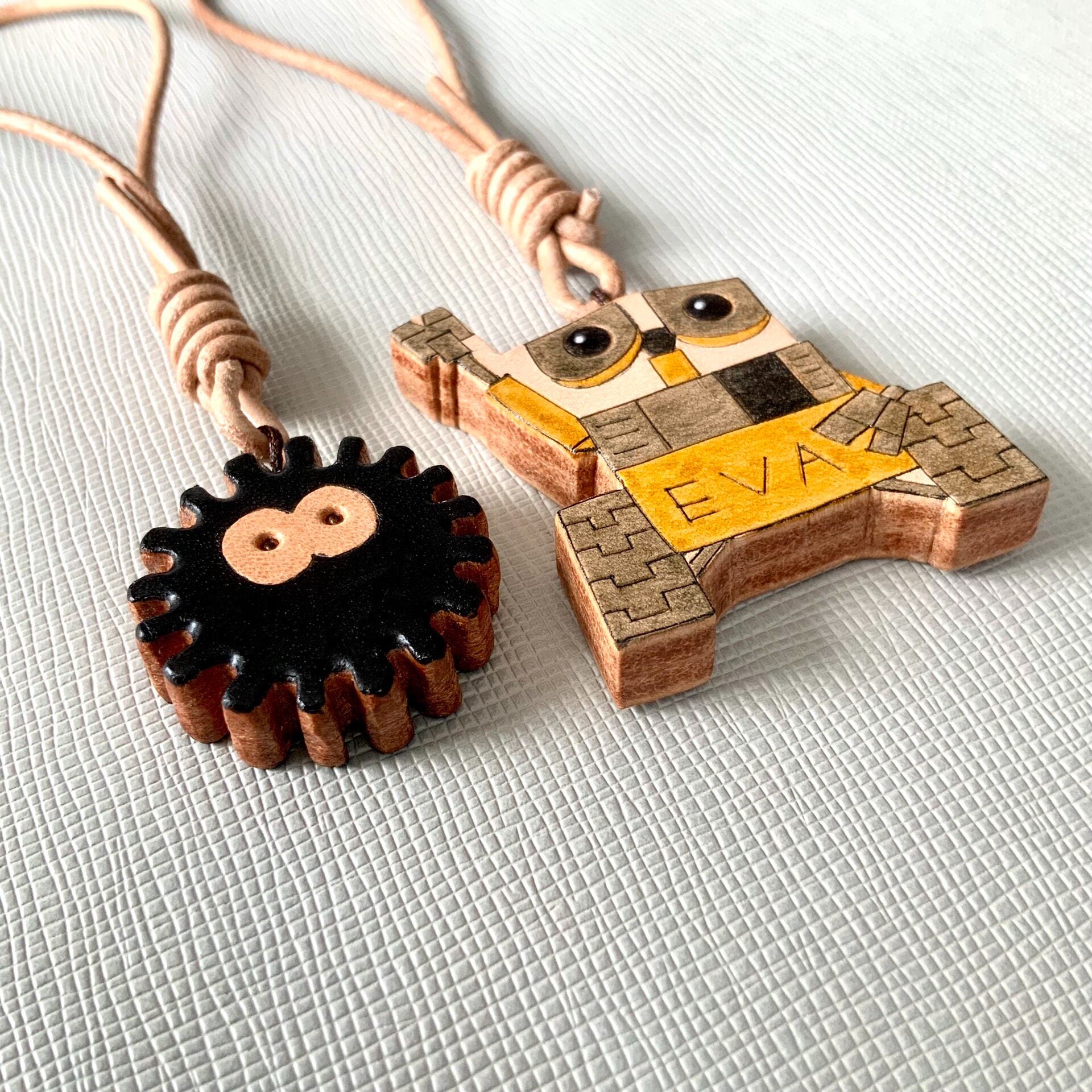 Handcrafted Leather Charms Set – Robot and Spherical Creature