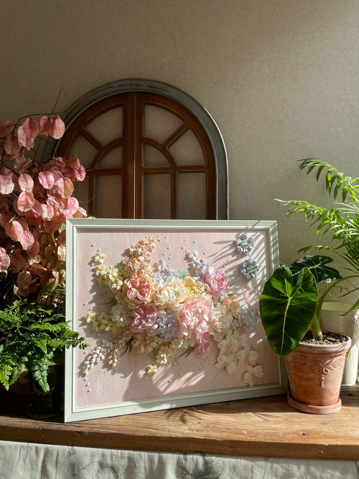Clay Floral Art in Pastel Frame